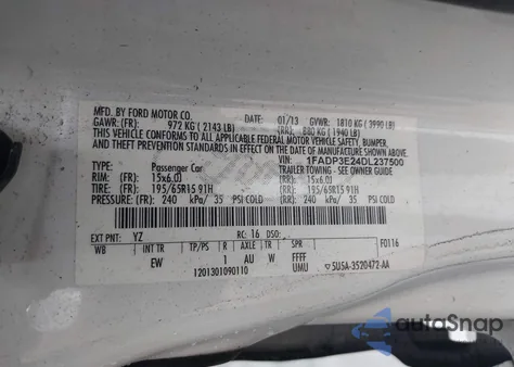 2013 Ford Focus S z USA, uszkodzony, nr VIN 1FADP3E24DL237500